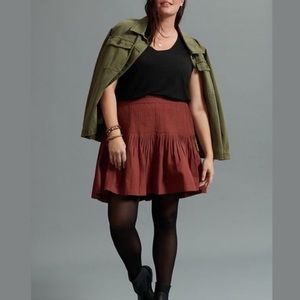 Anthropologie Eula Maroon Pintucked Pleated Mini Skirt — size XL